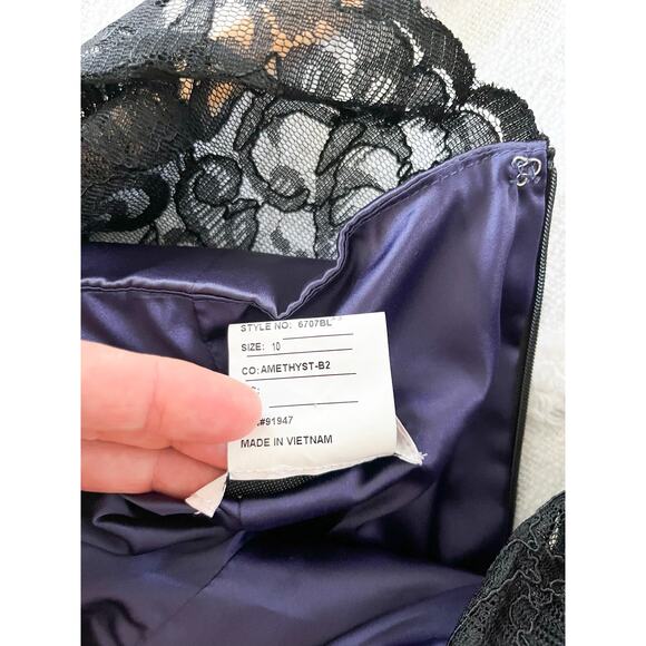 NWT | After Six | Lace Cocktail Length Dress | Amethyst Purple Black | Sz 10 - Picture 14 of 14